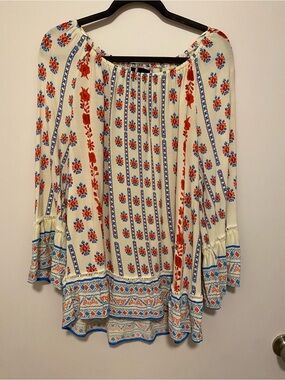 New Directions Curvy Boho Abstract Print Blouse 1X